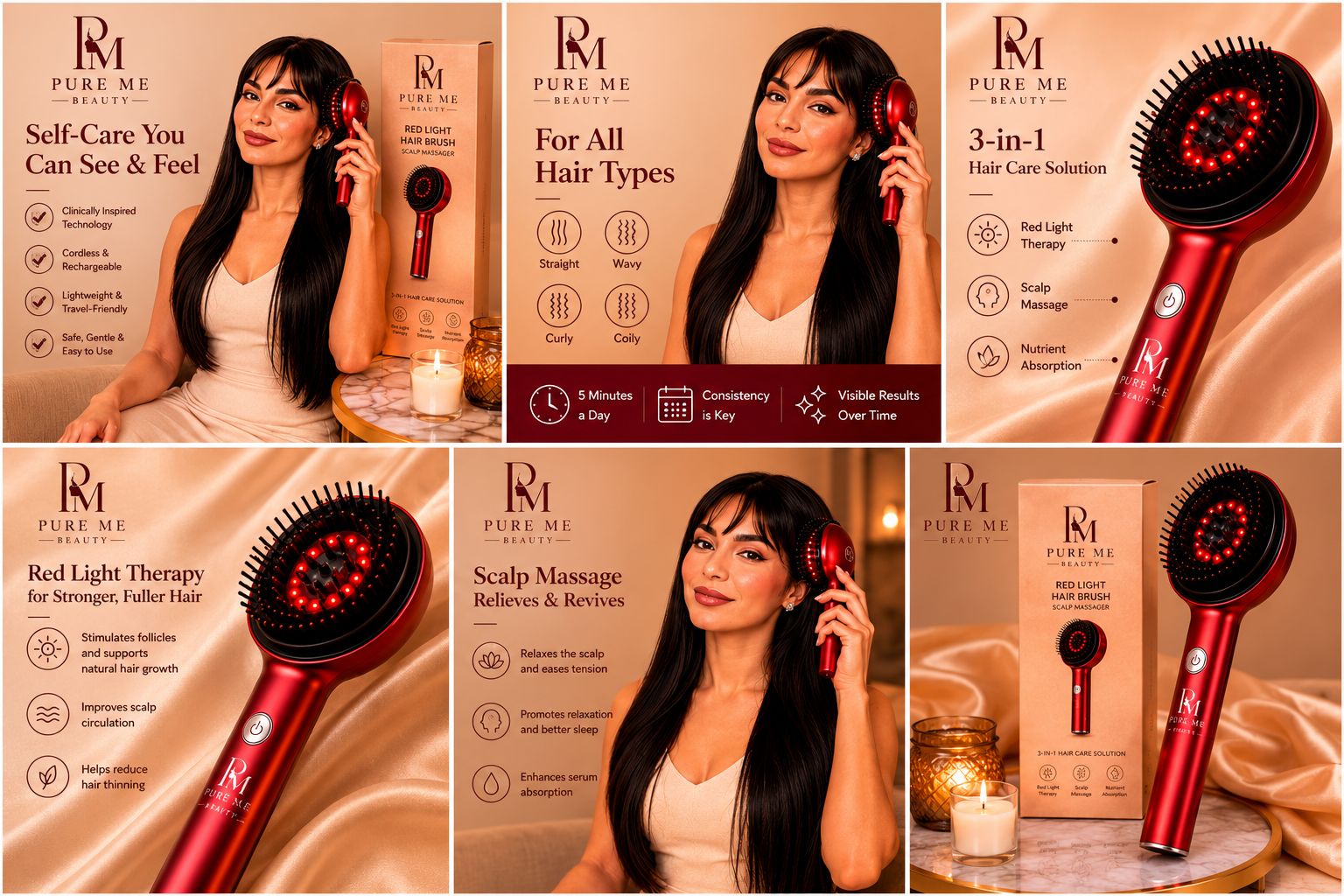 Pure Me Red Light Hair Brush Scalp Massager