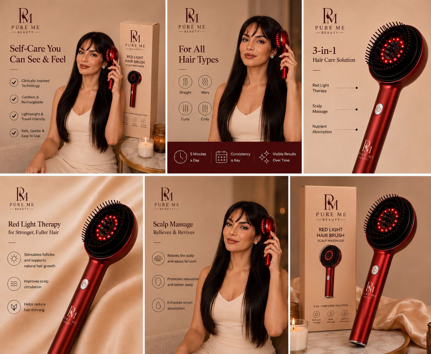 Pure Me Red Light Hair Brush Scalp Massager